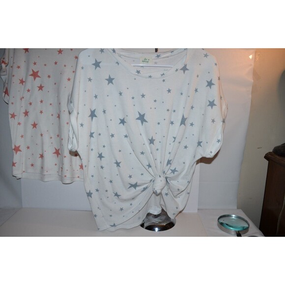 Blue Buttercup Thermal Knit Summer Top Lot of 2 L Blue & pink stars Tie shirt - Picture 2 of 8